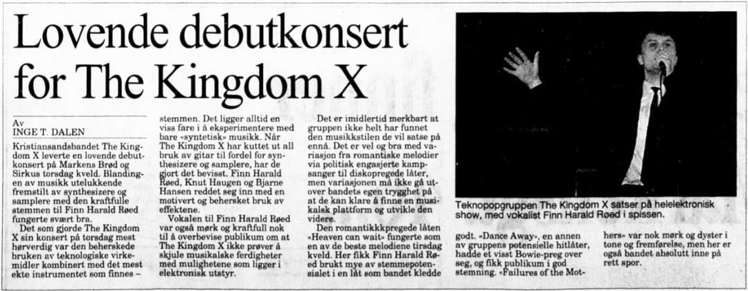 The Kingdom X and Finn Harald Red, concert review - konsertanmeldelse, April 1994